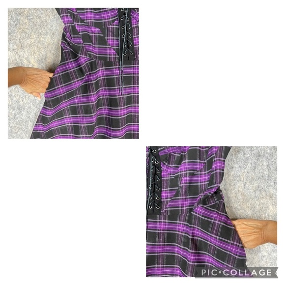 Unique Vintage Purple Black Plaid Corset Swing Flare Rockabilly Pinup Dress - XL - Picture 7 of 13